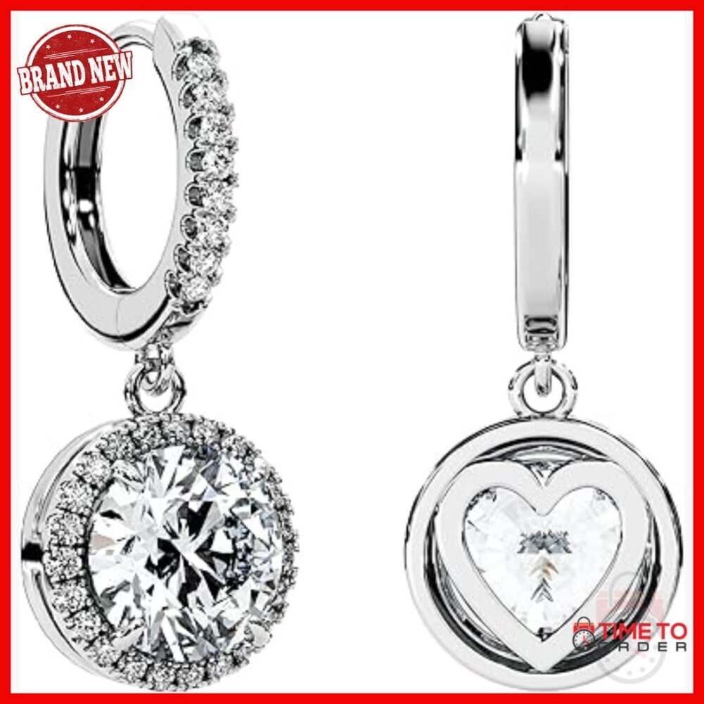 Moissanite Halo Drop Earrings Sterling Silver Dangle Gift for Women